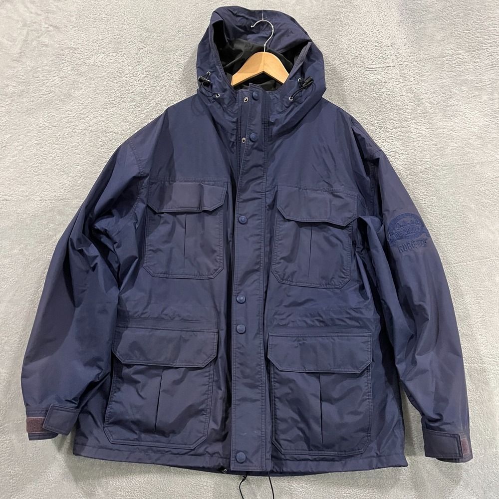 VTG Cabela's Rain Jacket Mens XL Gore Tex Blue Full Zip Waterproof Outdoors‎